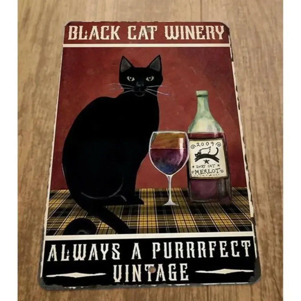 Black Cat Winery Always‎ Purrrfect Vintage 8x12 Metal Wall Animal Bar Sign